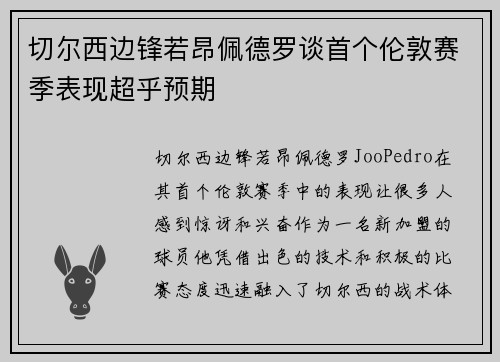 切尔西边锋若昂佩德罗谈首个伦敦赛季表现超乎预期
